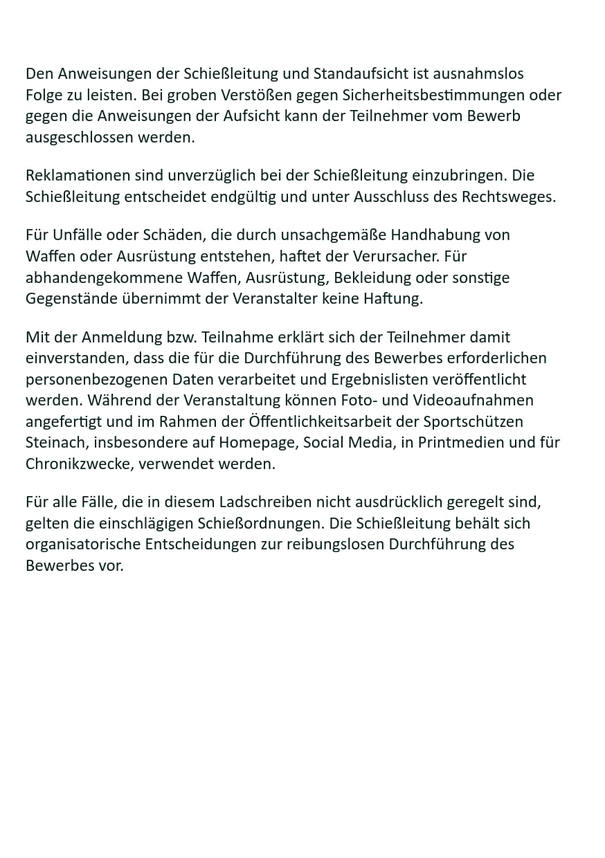 Plakatseite 13 zu 16. Mannschafts- und Vereineschießen